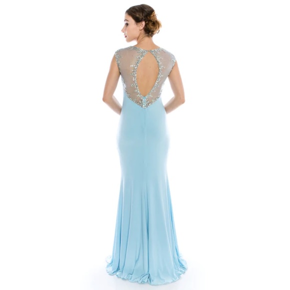 Ice Blue Beaded Evening Gown - Picture 2 of 4